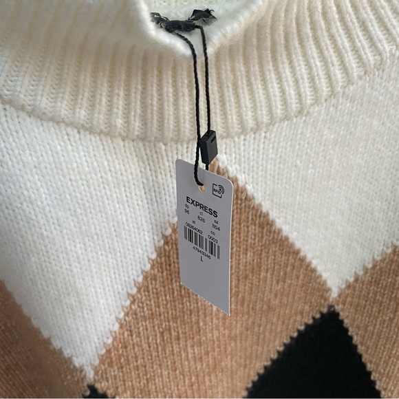 NWT Express Argyle Knit Recycled Polyester Cropped Long Sleeve Mock Neck Sweater - Picture 2 of 11